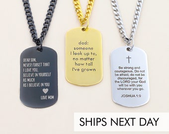 Custom Dog Tag Necklace • Gold Military Deployment Gift for Him • Men Quote Large Tag Fathers Day Necklace • Husband Gift for New Dad Phrase