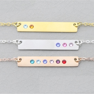Birthstone Bar Necklace, Swarovski Crystal, Personalized Mom Gift