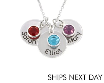 Personalized Name Necklace • Children Birthstone • Mom Necklace • Mothers Day Jewelry • Custom Name Charm • Kids Crystal Gift Grandma