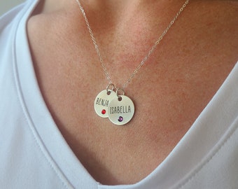 Mothers Day Gift • Kids Birthstone Name Necklace • Custom Child Name • Mom Birthday • Sterling Silver 14K Gold • Mother Jewelry Children