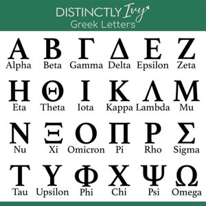 Greek letter chart for DistinctlyIvy with green border