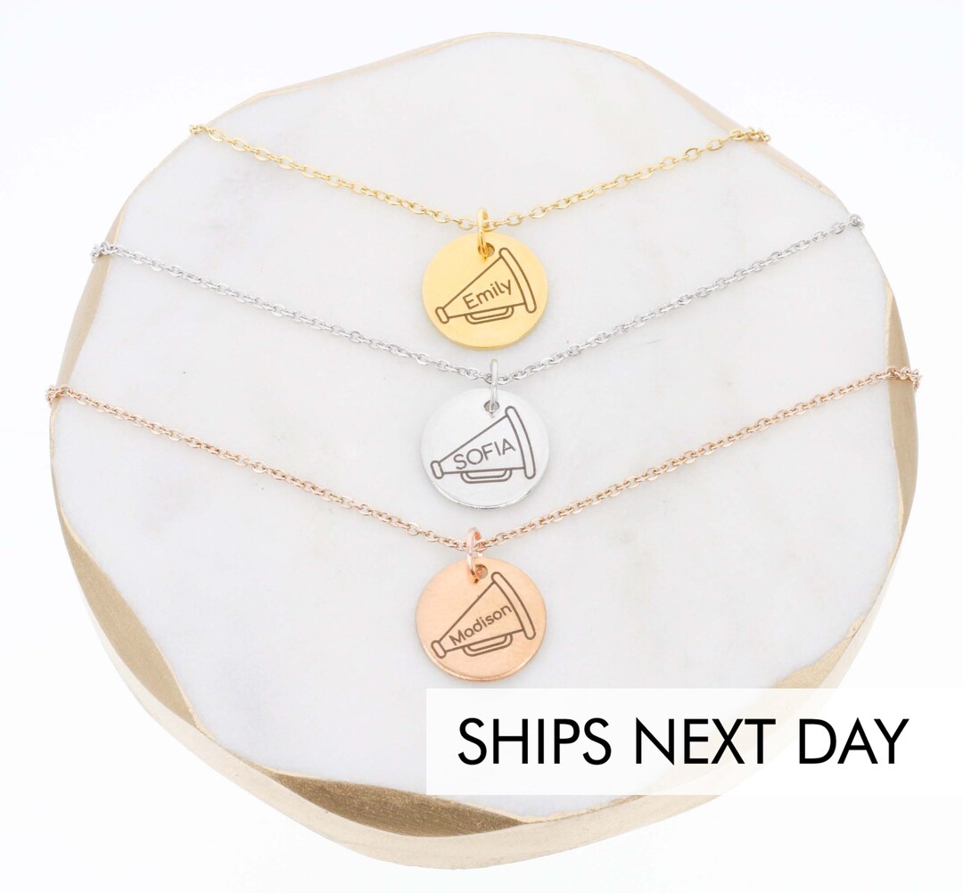 Team Gift Name Inside Megaphone Necklace Custom Cheer Gift Girls Sport
