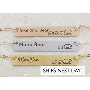 Mothers Day Gift • Mama Bear Necklace • Mom Gift • Baby Bear Cubs • Mama Jewelry • Gold Bar Necklace • Mother Necklace • New Mom Baby
