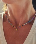 Beaded Multicolored Necklace Rainbow Jewelry Custom Gold Initial Charm Choose Multiple Colorful Seed Beads Girls Gift Friend Sister Summer