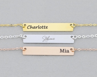 Custom Engraved Bar Necklace, Personalized Nameplate Pendant