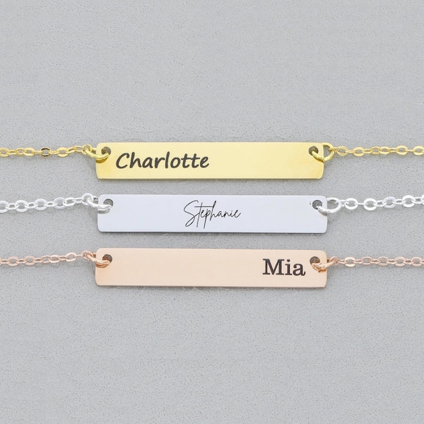 Custom Engraved Bar Necklace, Personalized Nameplate Pendant