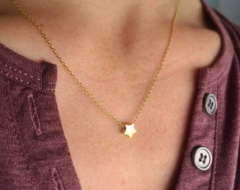 Celestial Jewelry • Gold Star Necklace • Tiny Star Charm • Little Girls Necklace • Moon Jewelry Astronomy Heavens • Simple Layering