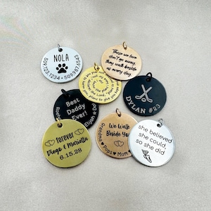 Custom 1&quot; 25mm Charm Add On Disc Name Date Phrase Quote Jewelry Making Crafting Personalized Round Gold Silver Circle Laser Waterproof
