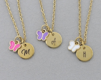 Custom Butterfly Necklace: Engraved Gold Initial, Spring Girls Jewelry