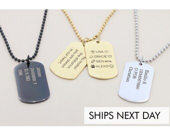 Military Dog Tag Necklace • Custom Dog Tag Charm Jewelry • Deployment Gift for Him • Father Dad Quote • Husband Gift Going Away Family