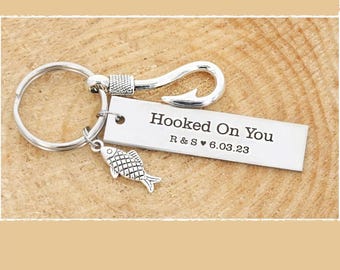 Personalized Fishing Hook Keychain, Anniversary Gift for Him