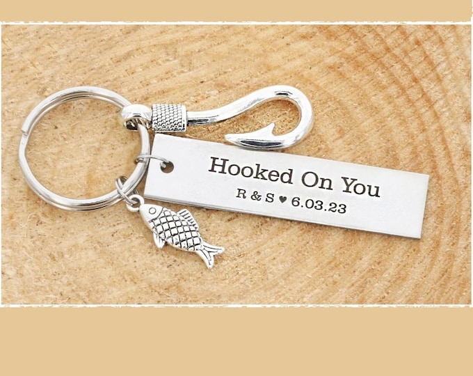 Personalized Fishing Hook Keychain, Anniversary Gift for Him
