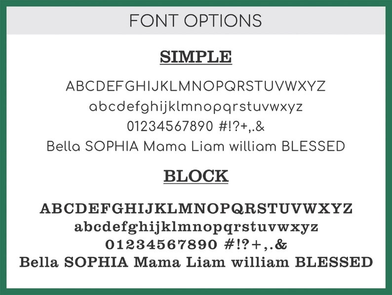 Font options chart for DistinctlyIvy with green border
