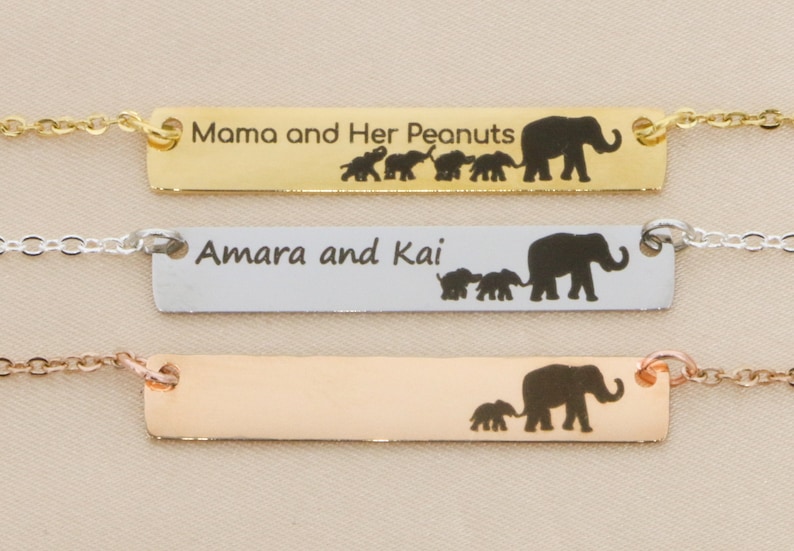 Mom Necklace Mothers Day Gift Mama Elephant Calf Necklace Baby Calves Mama Jewelry Gold Bar Necklace Mother Necklace New Mom Baby image 1