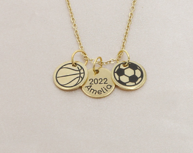 Two Sports Player Necklace Volleyball Basketball Cheer Mom Necklace Custom Name Number Coach Gift Mothers Day Necklace School image 3