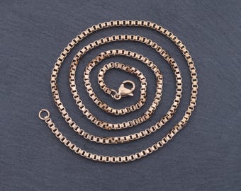 Rose Gold Box Chain 2mm: Stainless Steel Gold, Silver Dainty Layering
