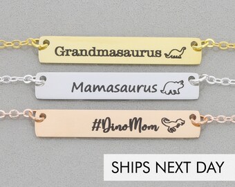 Mom Bar Necklace  • Funny Mommy Gift Mothers Day Necklace • Dino Necklace Dinosaur Mama Gift • TRex Raptor Brontosaurus Jurassic • Gag Gift