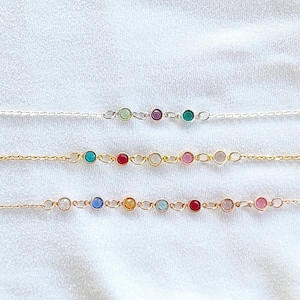 Collar con piedra de nacimiento personalizada, joyería personalizada para mamá, dije de cristal, joyería entrelazada, familia conectada, mes de nacimiento, regalo arcoíris, color