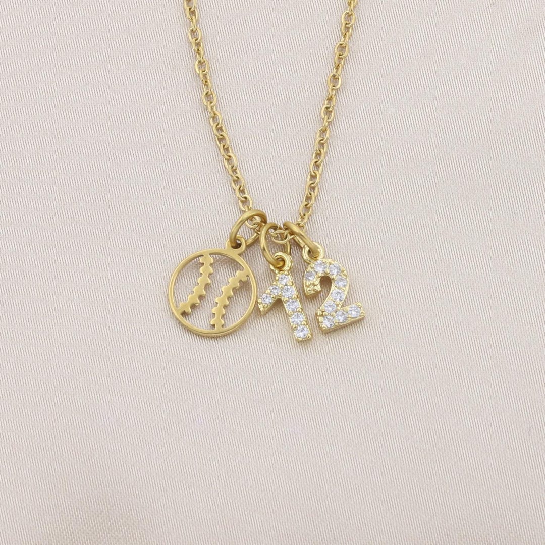 Personalized Baseball Number Necklace, Stainless Steel Sports Charm - Etsy
