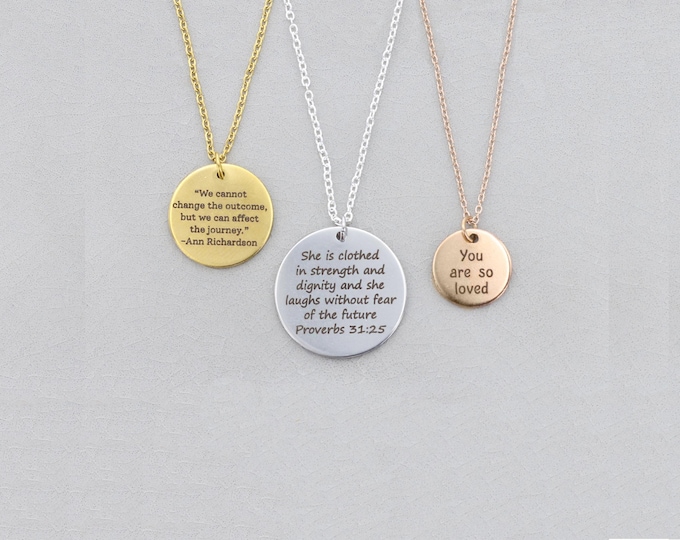Custom Quote Necklace: Personalized Mantra, Verse, Song Lyric Keepsake