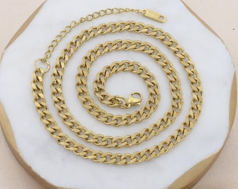 Gold Curb Chain - PVD 18K Gold Plated Thick Waterproof 5mm or 3mm