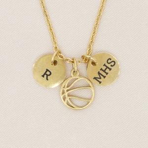 High School Sports Basketball Necklace Sports Mom Varsity Team Gift Coach Jewelry Womens NCAA Fan Jewelry Gold Outline Girls Team image 1