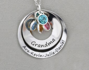 Grandma Gift Mom Necklace • Mothers Day Gift • Grandchildren Gift • Custom Name Necklace • Mom Jewelry Family Forever Circle Birthstone Name