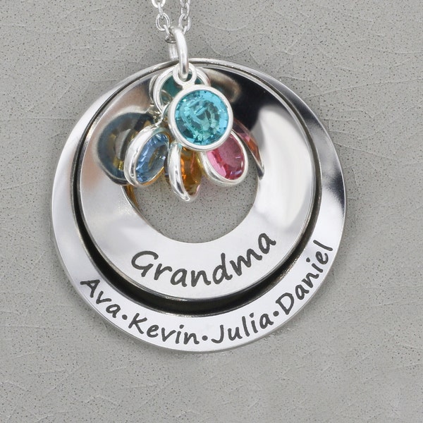 Grandma Gift Mom Necklace • Mothers Day Gift • Grandchildren Gift • Custom Name Necklace • Mom Jewelry Family Forever Circle Birthstone Name