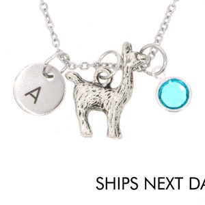 Llama Gift • Llama Lover Necklace • Dainty Initial Necklace • Silver Charm Alpaca Breeder • Funny Girls Charm Necklace • 4H Little Girls