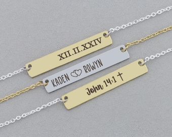 Two Tone Gold Silver Bar Necklace, Waterproof Horizontal Custom Name Gift