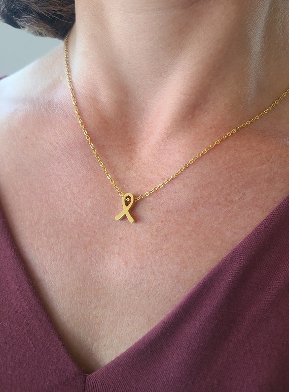 Survivor Necklace Cancer Ribbon Jewelry Gold Charm Slide Minimal