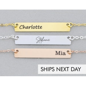 Custom Bar Necklace • Waterproof Double Sided Personalized Engraved Name Necklace • Layering Bar Gold Layered Jewelry • Sister Gift Mom Gift