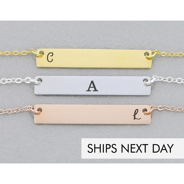 Gold Bar Necklace • Initial Necklace • Anniversary Gift • Children Initial Mom Necklace • Friendship Necklace • Identity Minimal Layered