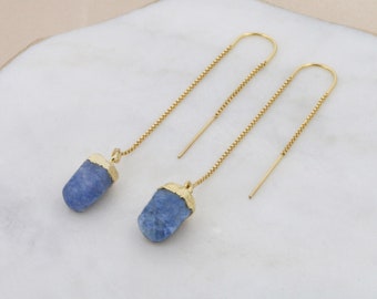 Sapphire Charm Earrings Gold Gemstone Threader September Birthday Gift Something Blue Wedding Jewelry Bridal Earrings Bridesmaid Jewelry