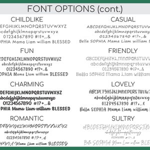 Font options chart for DistinctlyIvy with green border