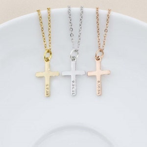 Baptism Gift Custom Cross Necklace Christian Jewelry First Communion Necklace Girls Baptism Necklace Personalized Date Gold