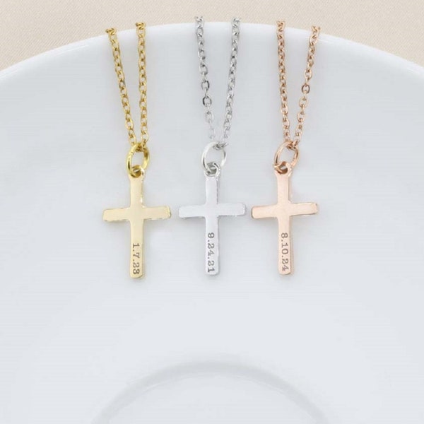 Baptism Gift • Custom Cross Necklace • Christian Jewelry • First Communion Necklace • Girls Baptism Necklace • Personalized Date Gold