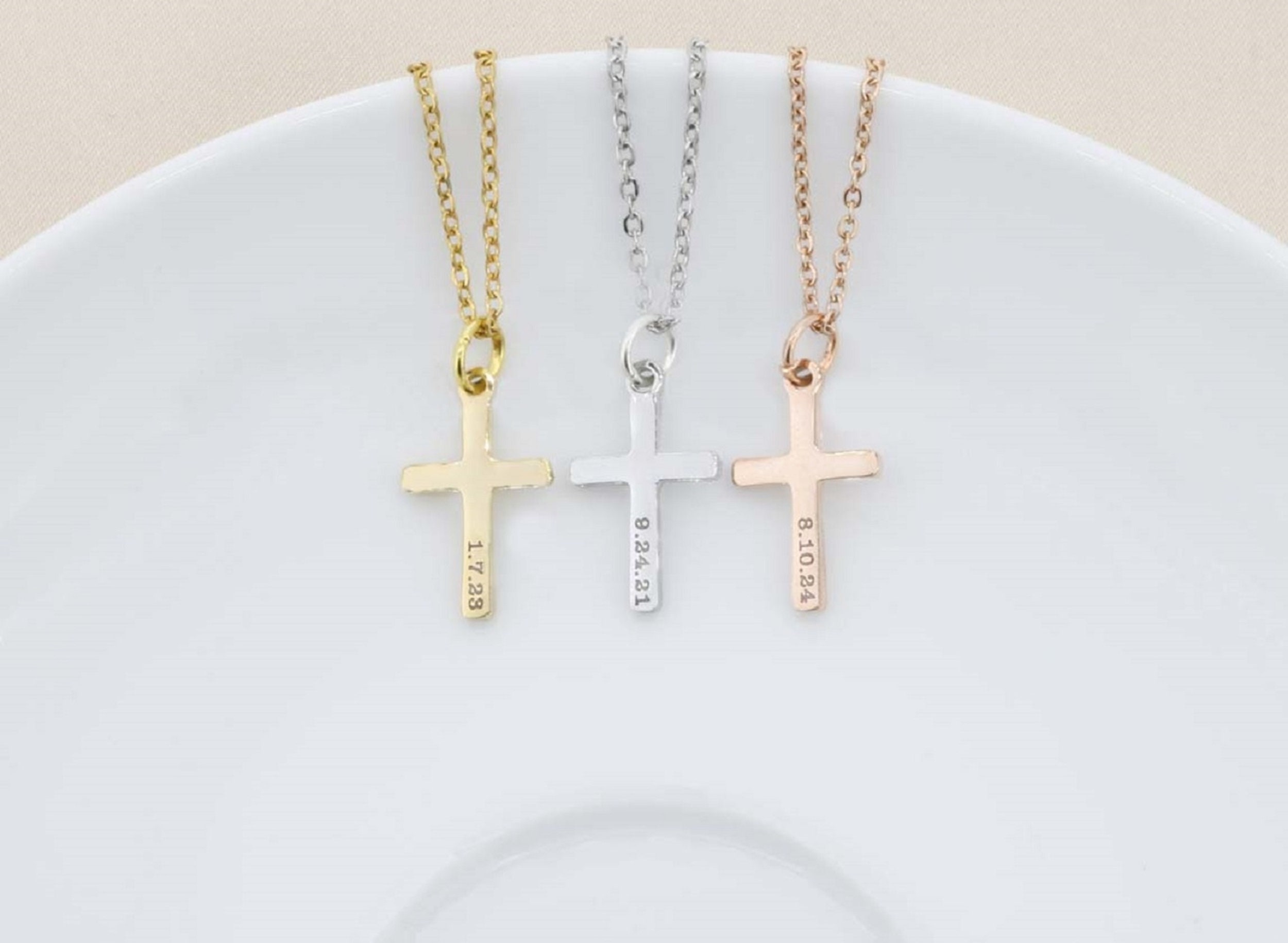 Baptism Gift • Custom Cross Necklace • Christian Jewelry • First Communion Necklace • Girls Baptism Necklace • Personalized Date Gold