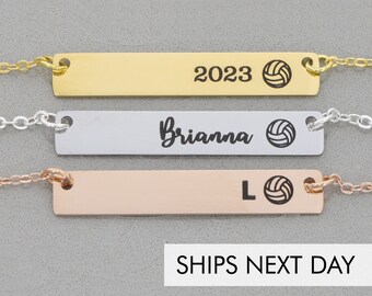 Volleyball Gift Sport Team Gift • Engraved Volleyball Necklace Sport Beach Volleyball Coach • Girls Volleyball Team Necklace