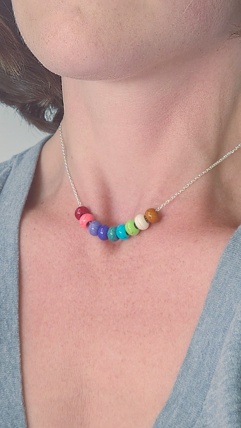 Multicolored Pony Bead Necklace Rainbow Custom Beaded Jewelry Choose Multiple Stone Colorful Mom Beaded Jewelry Girls Gift Summer image 4