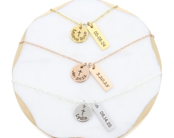 Personalized Cross Necklace, Custom Baptism Christening Gift