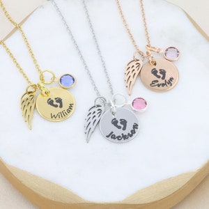 Fehlgeburt Geschenk Baby Verlust Schmuck Engel Baby Gedenkgeschenk Säugling Verlust Baby Name Fußabdruck Personalisierte Name Regenbogen