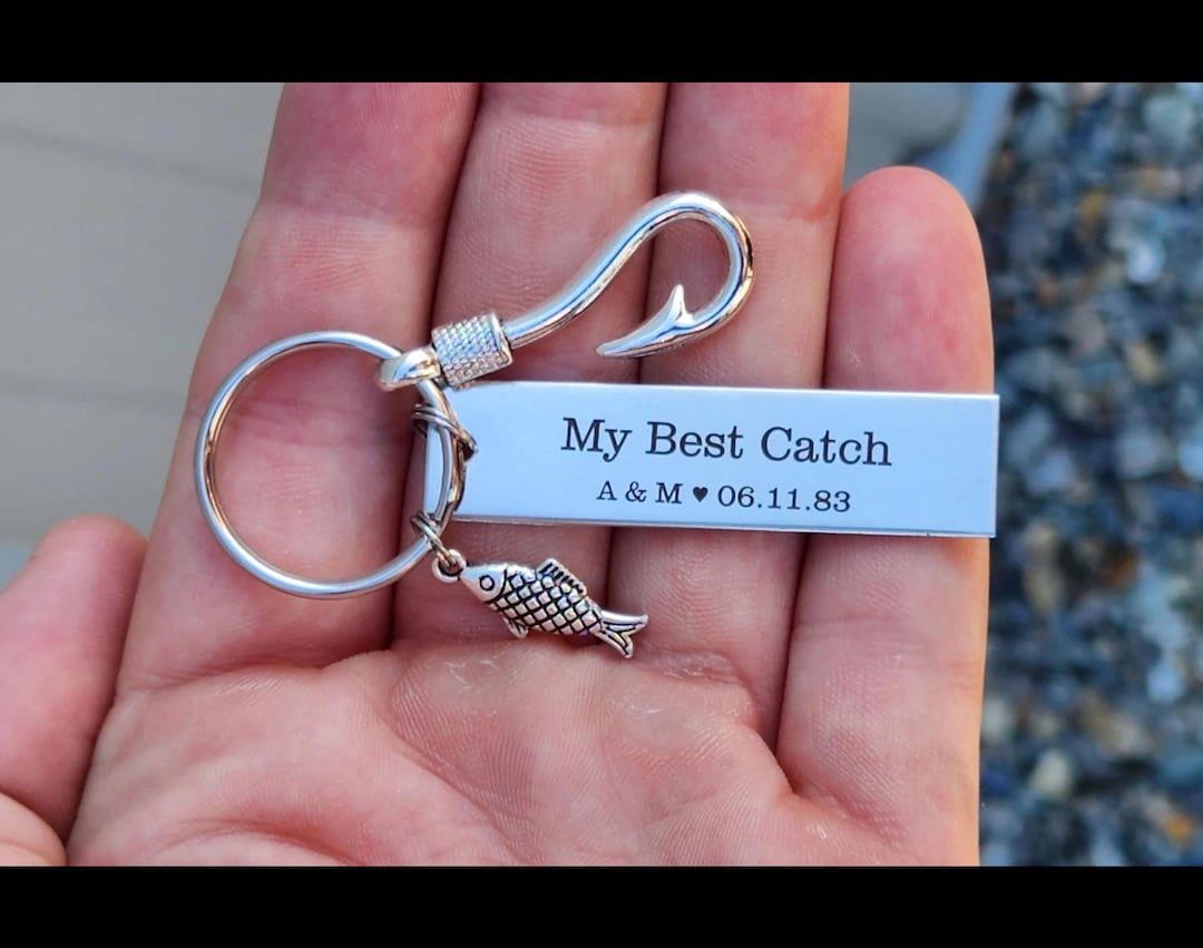 Personalized Fishing Keychain, Engraved Boyfriend Gift Fish Hook Fly