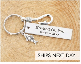 Fishing Gift  • Boyfriend Keychain • Husband Gift Him • Guy Gift • Fisherman Keychain • Fish Hook • Anniversary Gift  • Funny Couple Initial