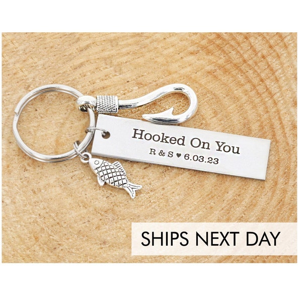 Fishing Gift  • Boyfriend Keychain • Husband Gift Him • Guy Gift • Fisherman Keychain • Fish Hook • Anniversary Gift  • Funny Couple Initial