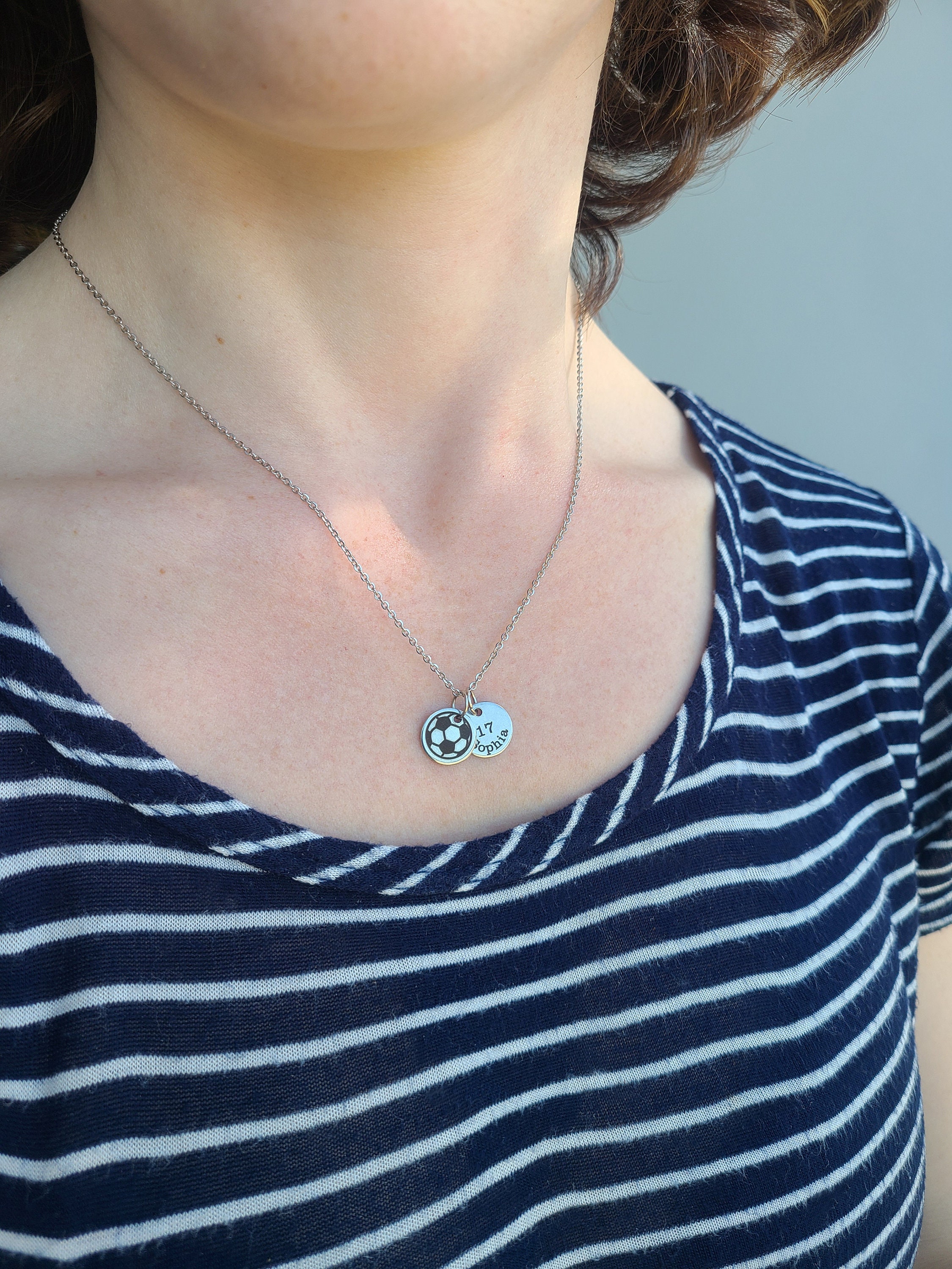 Soccer Necklace • Personalized Player Number Name • Little Girls Tots • Soccer Mom • Mothers Day • Soccer Gift School Varsity High School
