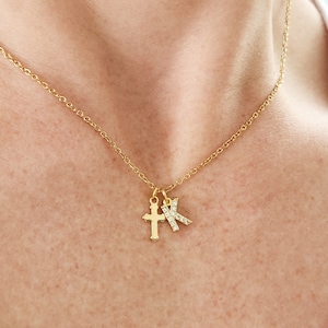 Tiny Gold Cross Custom Initial Necklace Girls Baptism Minimalist Religious Jewelry Layering Charm  Christian Gift Jesus Pastor Jewelry