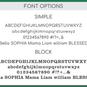 Font options chart for DistinctlyIvy with green border