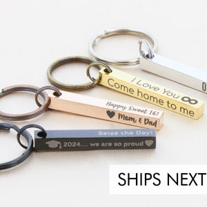 Personalized Keychain • 4 Sided Bar • Custom Name Gift • Personalized Gift for Him • Engraved Keychain • Custom Groomsman Gift • Drive Safe