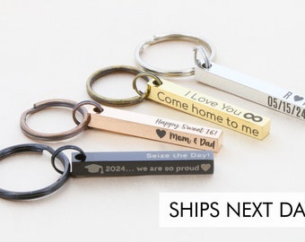 Personalized Keychain • 4 Sided Bar • Custom Name Gift • Personalized Gift for Him • Engraved Keychain • Custom Groomsman Gift • Drive Safe